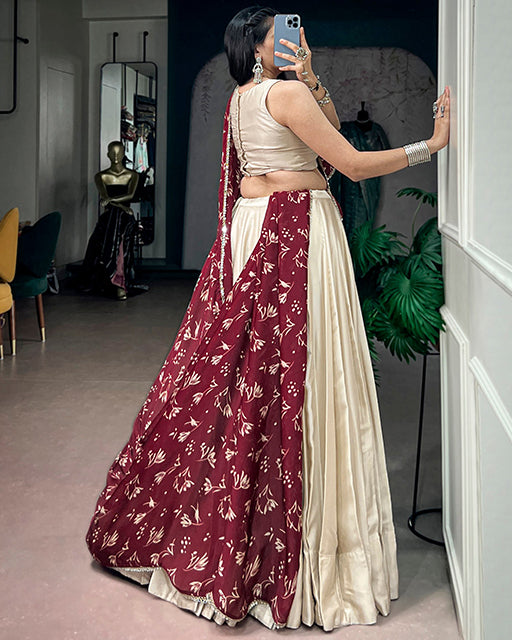 Off White Color Monga Silk Navratri Lehenga Choli