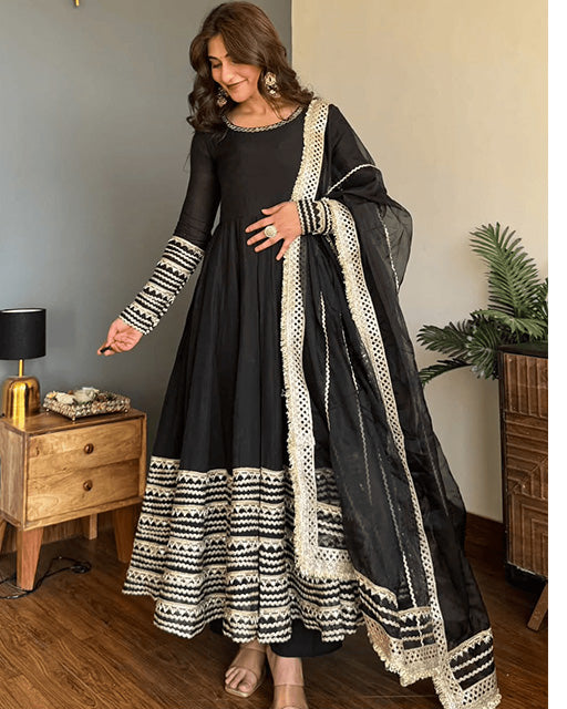 Black Color Rayon Sequence Embroidered Three Piece Anarkali Suit