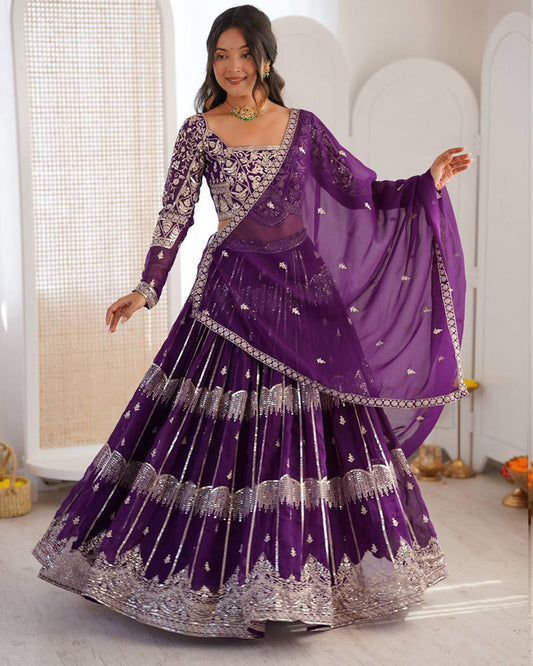 Royal purple Color Faux Georgette Sequence Embroidered Lehenga Choli