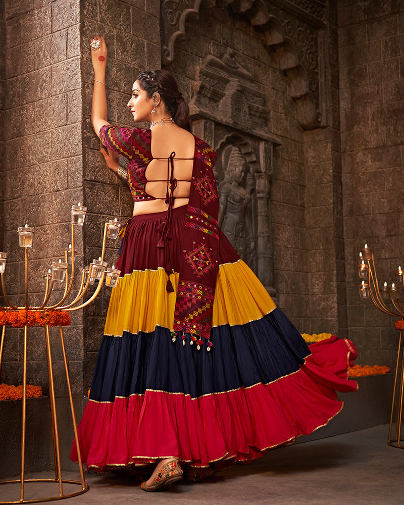 Multi Color Viscose Rayon With Real Mirror Work Navratri Lehenga Choli