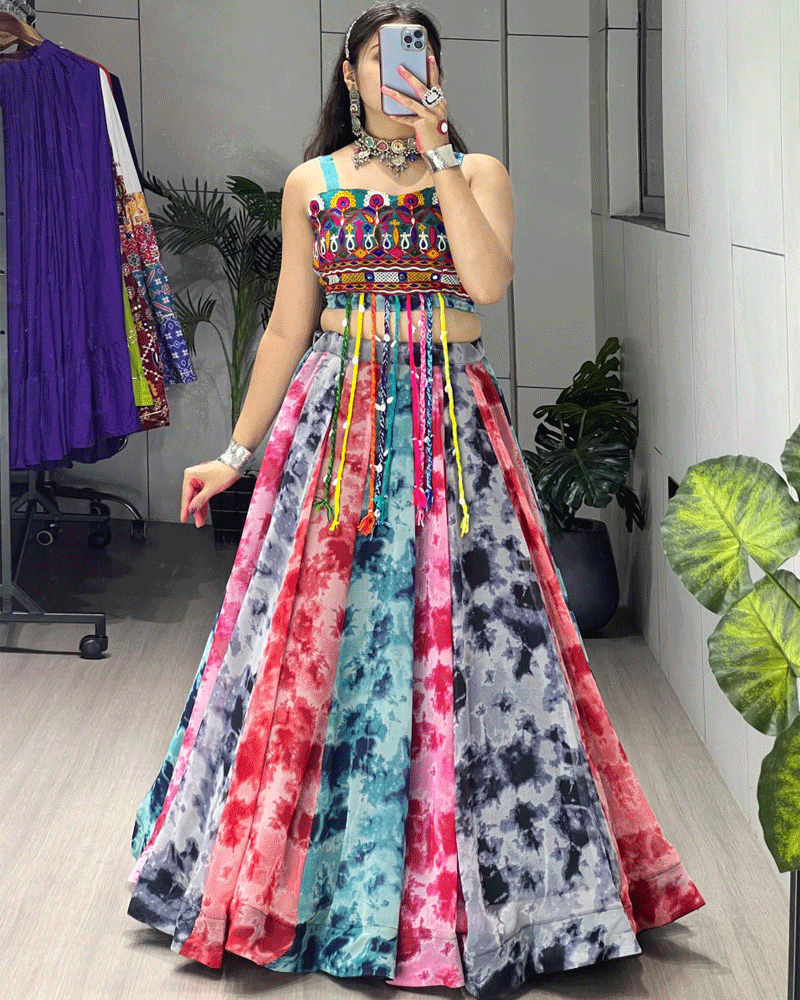 Multi Color Georgette Shibori Printed Navratri Lehenga Choli