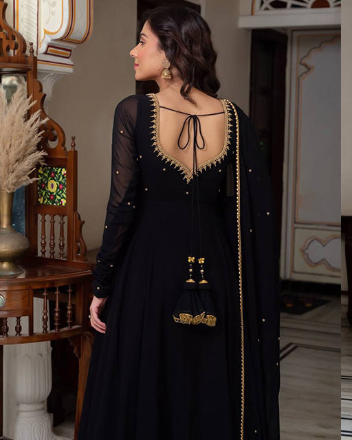 Black Color Zari Thread Embroidered Blooming Anarkali Suit