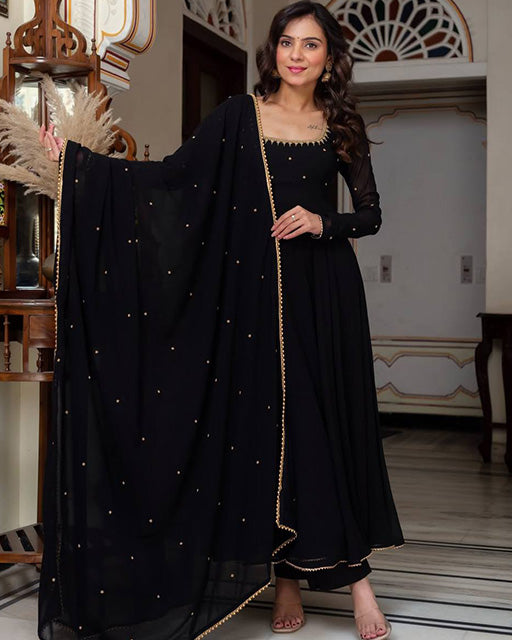 Black Color Zari Thread Embroidered Blooming Anarkali Suit