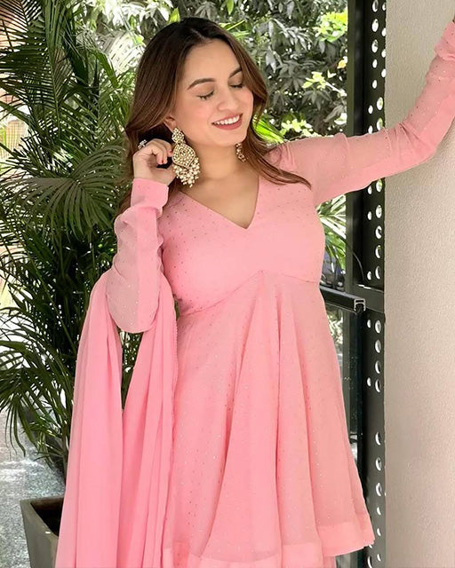 Baby Pink Color Faux Blooming Embroidered Sharara Suit