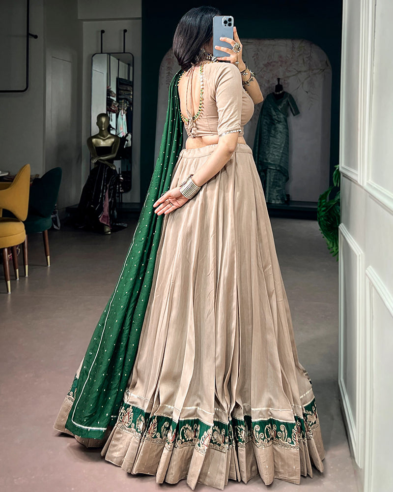 Off White Color Chanderi Navratri Lehenga Choli