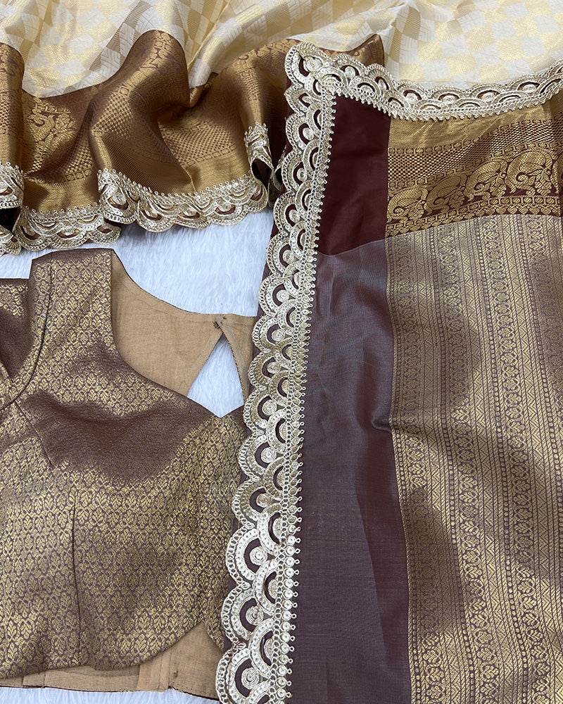 Golden Color Tissue Silk Zari Work Saree