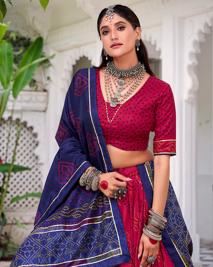 Vibrant Pink Color Tasar Silk Navratri Lehenga Choli