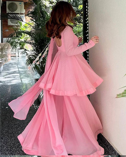 Baby Pink Color Faux Blooming Embroidered Sharara Suit