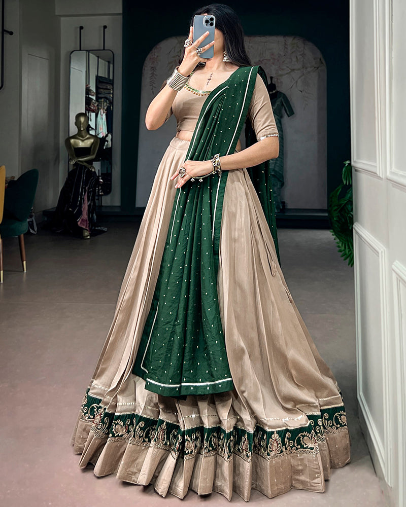 Off White Color Chanderi Navratri Lehenga Choli