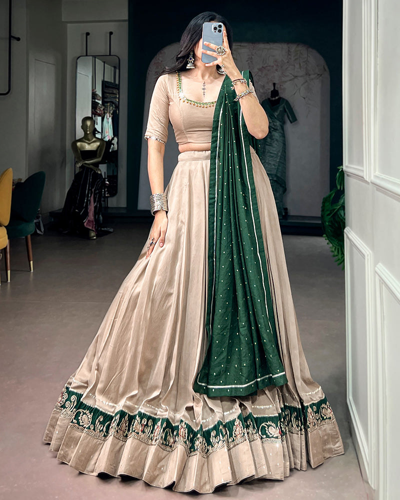 Off White Color Chanderi Navratri Lehenga Choli