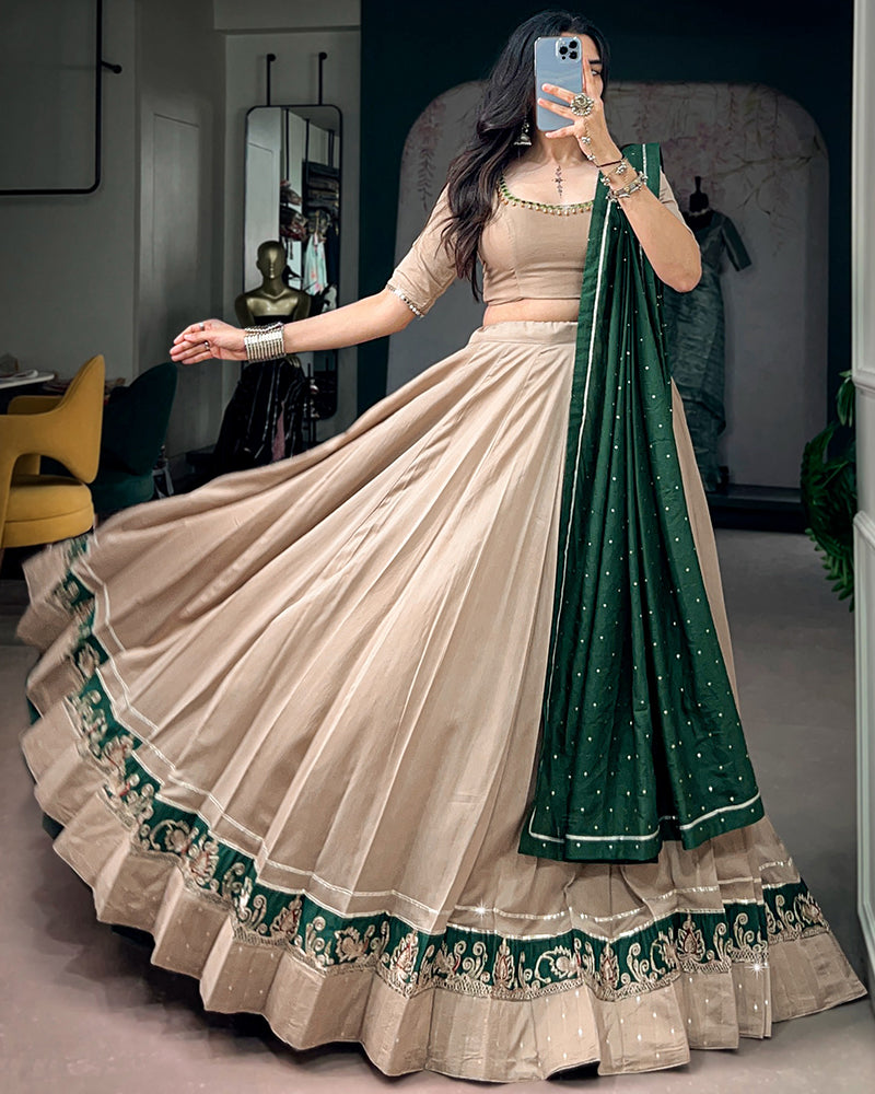 Off White Color Chanderi Navratri Lehenga Choli