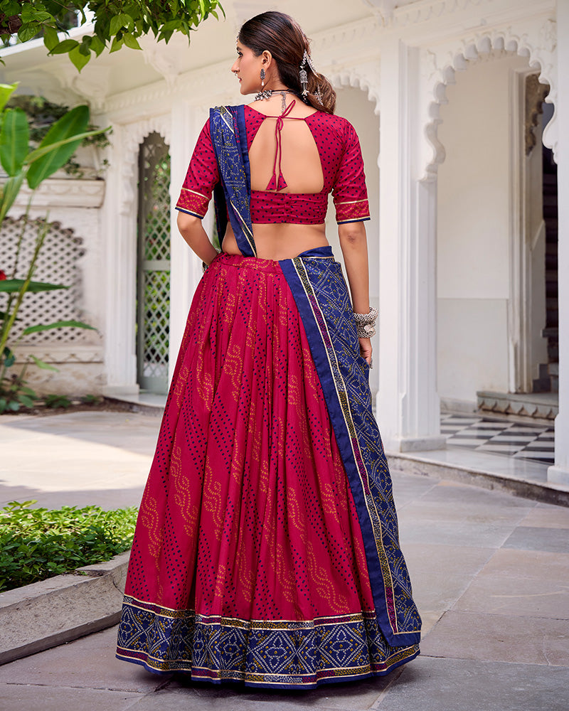 Vibrant Pink Color Tasar Silk Navratri Lehenga Choli