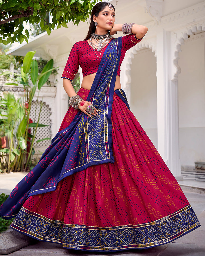 Vibrant Pink Color Tasar Silk Navratri Lehenga Choli