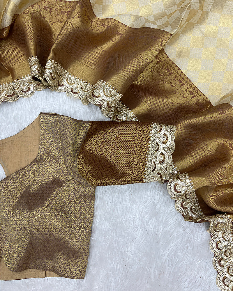 Golden Color Tissue Silk Zari Work Saree