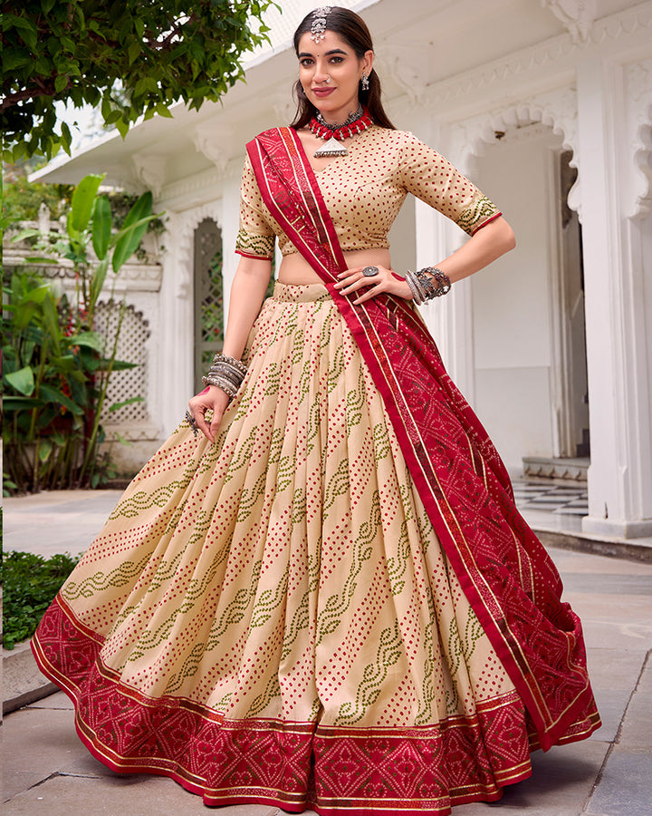 Vibrant Off-White Color Tasar Silk Navratri Lehenga Choli