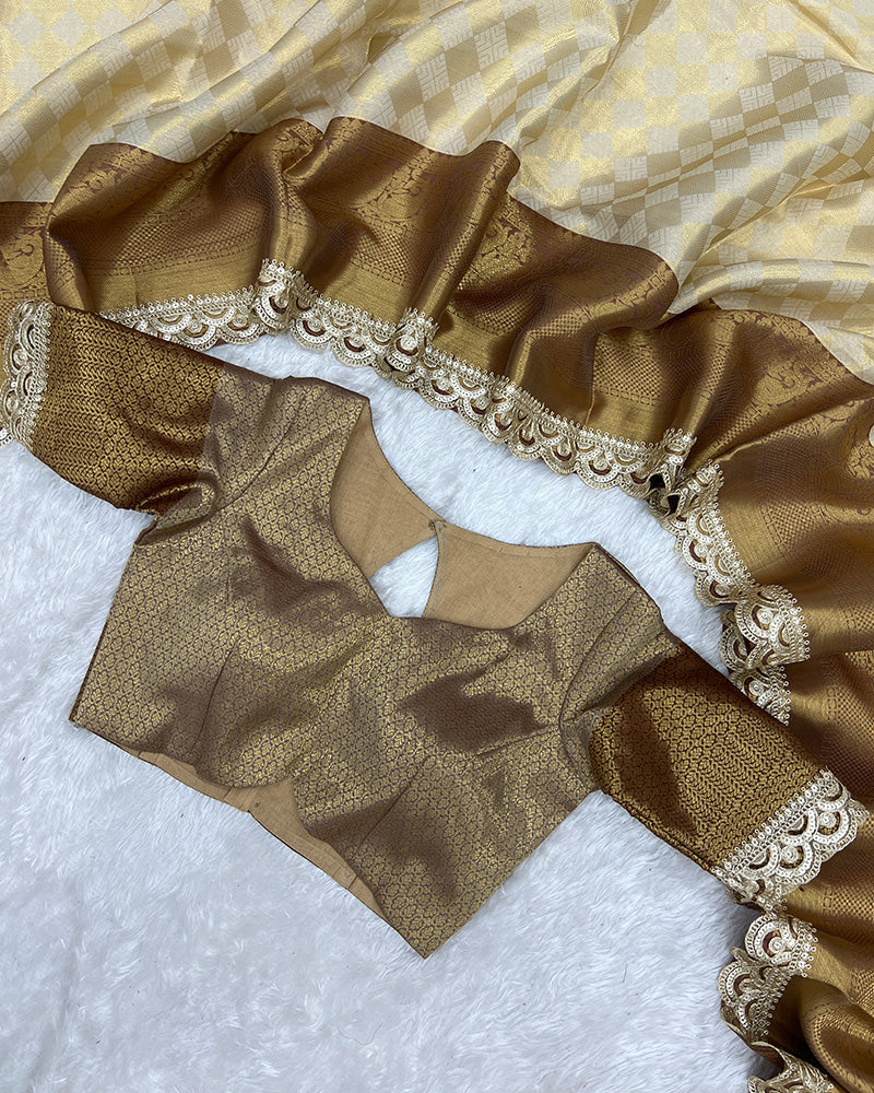 Golden Color Tissue Silk Zari Work Saree