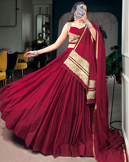 Maroon Color Mal Cotton Navratri Lehenga Choli
