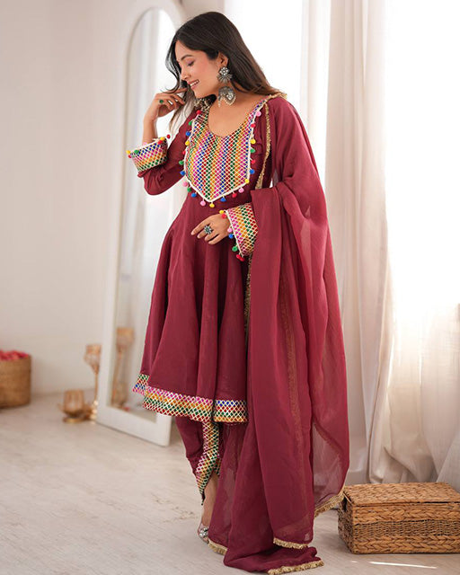 Dusty Maroon Color Crunchy Silk Three Piece Suit