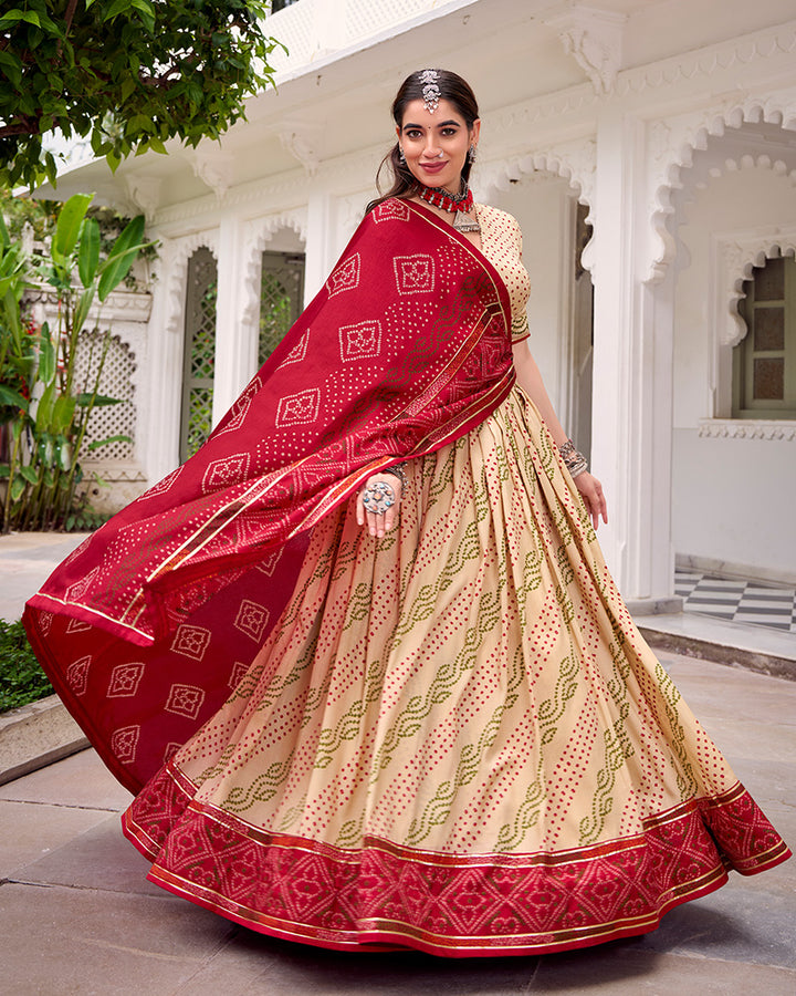 Vibrant Off-White Color Tasar Silk Navratri Lehenga Choli
