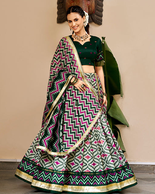 Elegant Green Color Pure Tussar Silk Lehenga Choli