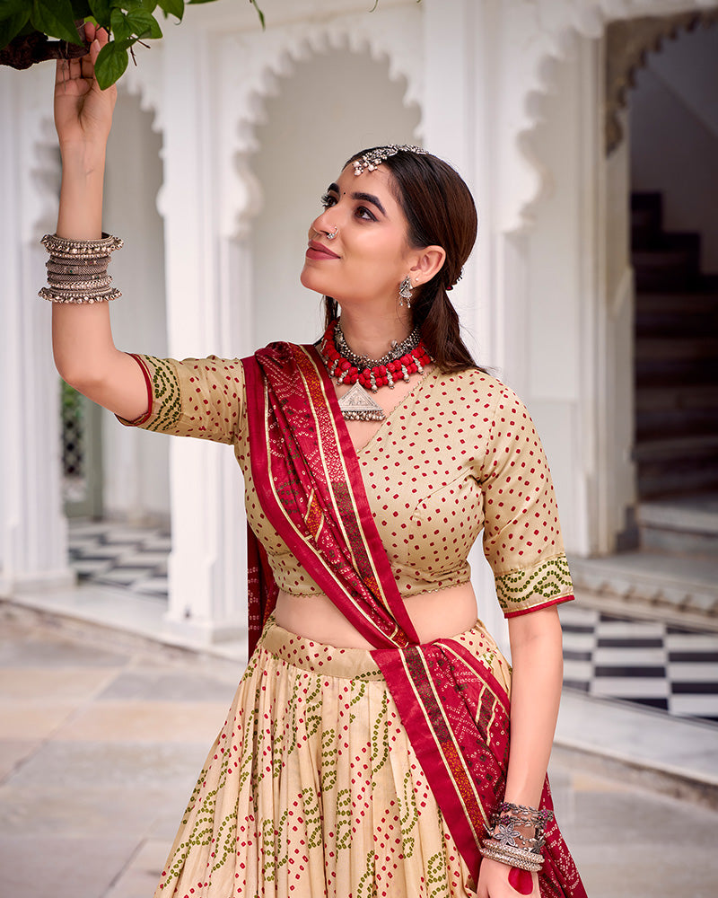 Vibrant Off-White Color Tasar Silk Navratri Lehenga Choli