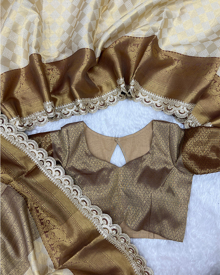 Golden Color Tissue Silk Zari Work Saree