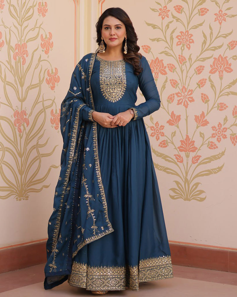 Designer Rama Color Star Georgette Embroidered Gown