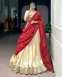 Off-White Color Poly Kotha Tasar Silk Half Saree