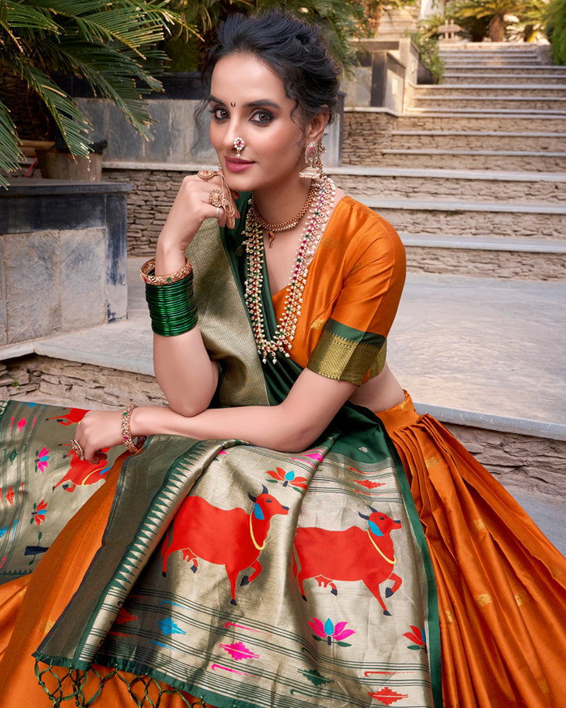 Designer Orange Color Jacquard Silk Lehenga Choli