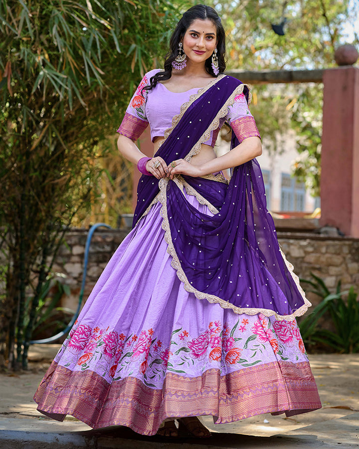 Designer Lavender Color Cotton Silk Lehenga Choli