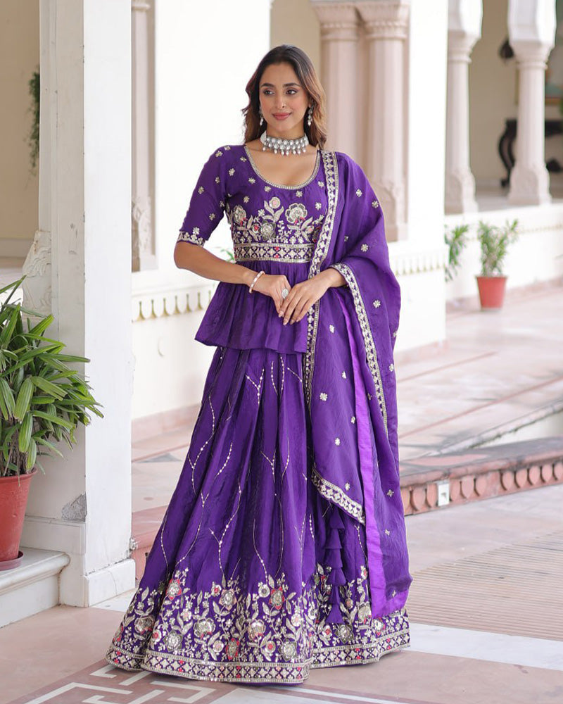 Purple Color Gold Crush Sequence Embroidered Lehenga Choli