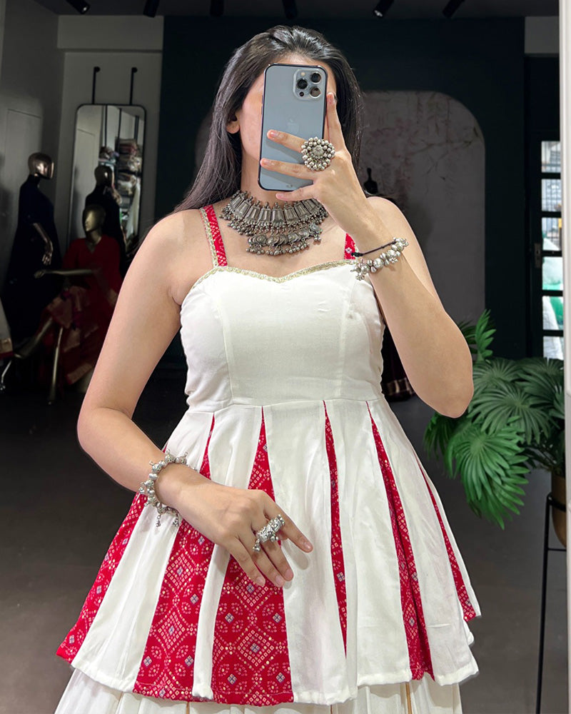 White And Red Panelled Navratri Special Lehenga Choli