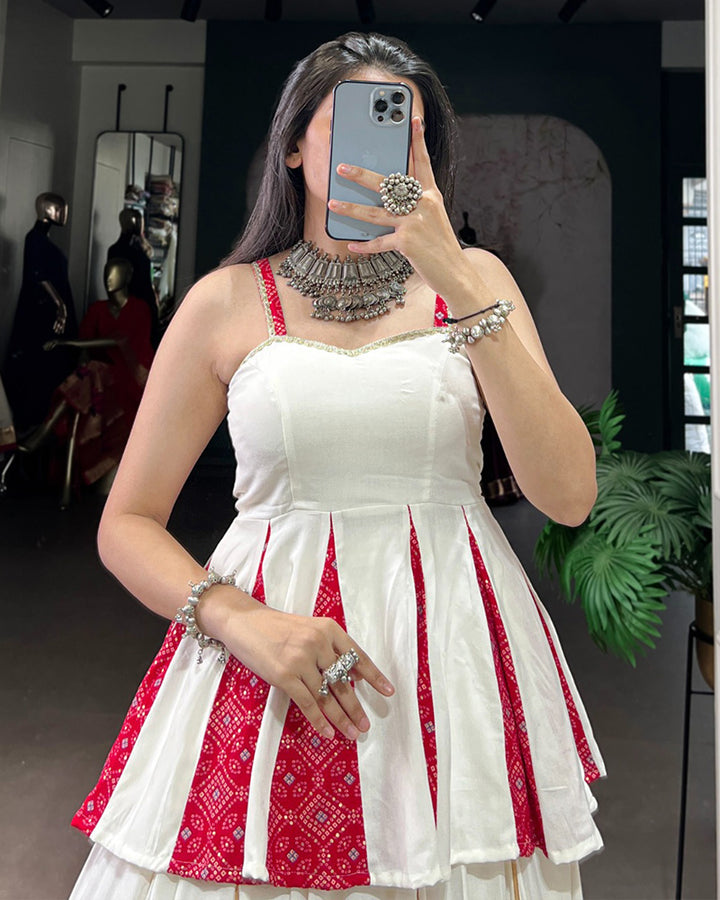White And Red Panelled Navratri Special Lehenga Choli