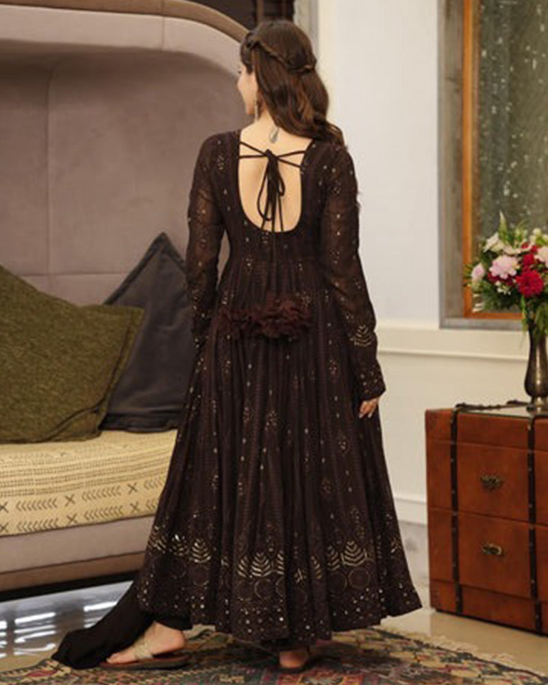 Black Color Pure Georgette Embroidered Gown