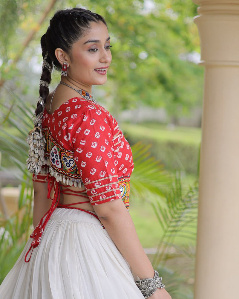 Four Color Kora Cotton With Gota Patti Work Navratri Lehenga Set