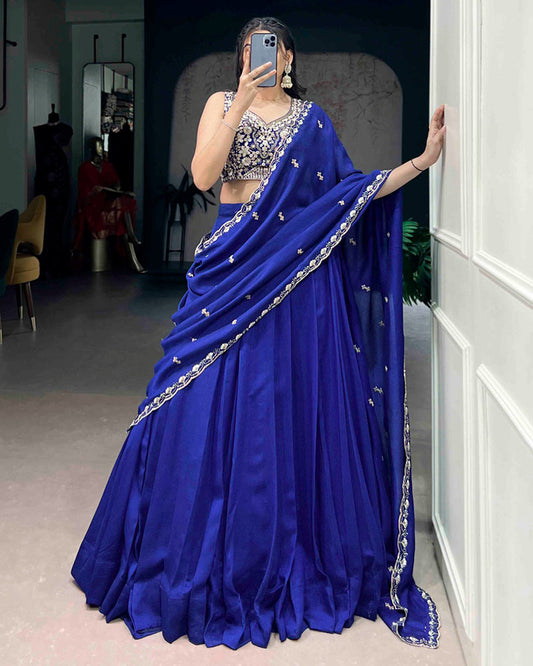 Royal Blue Color P.C. Kashmiri Embroidered Lehenga Choli
