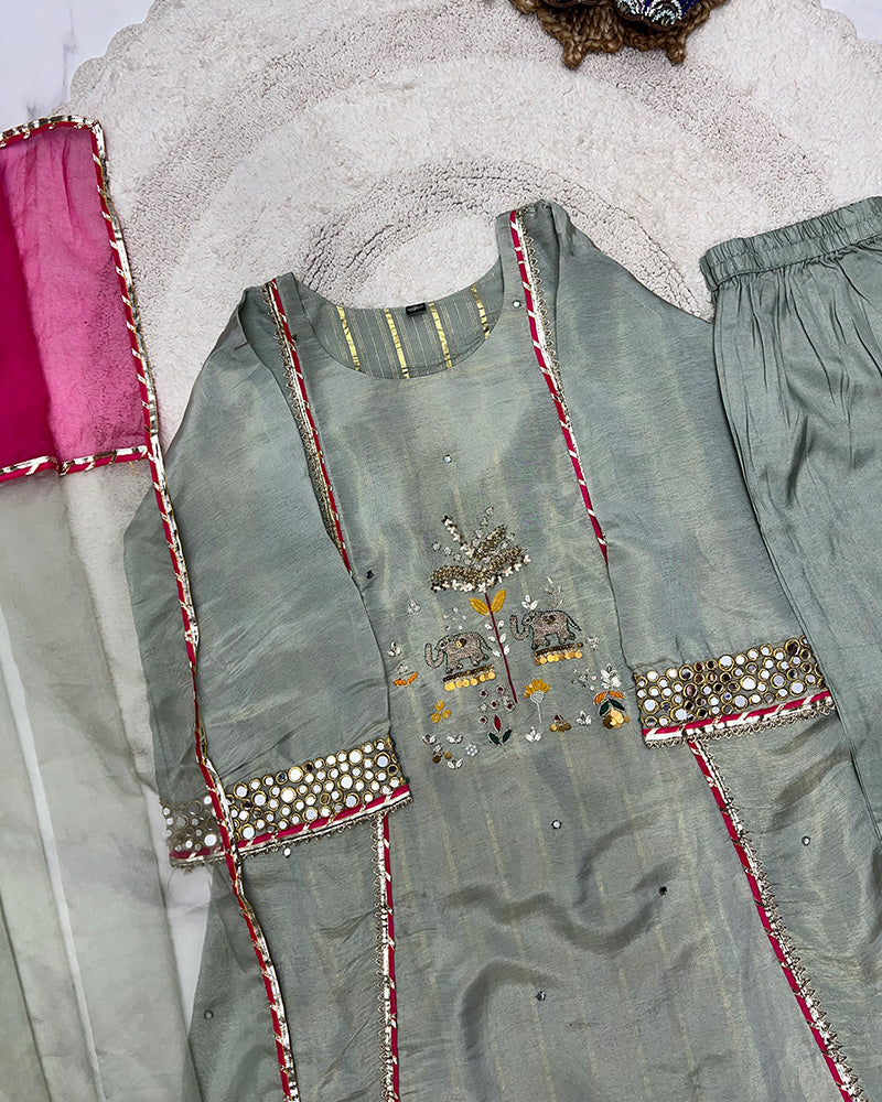 Pista Color Shimmer Silk Three Piece Kurti Suit