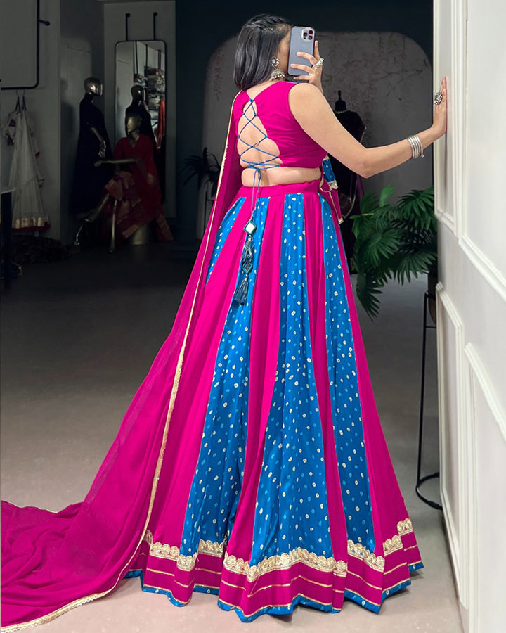 Navratri Special Magenta And Blue Color Tasar Silk Choli