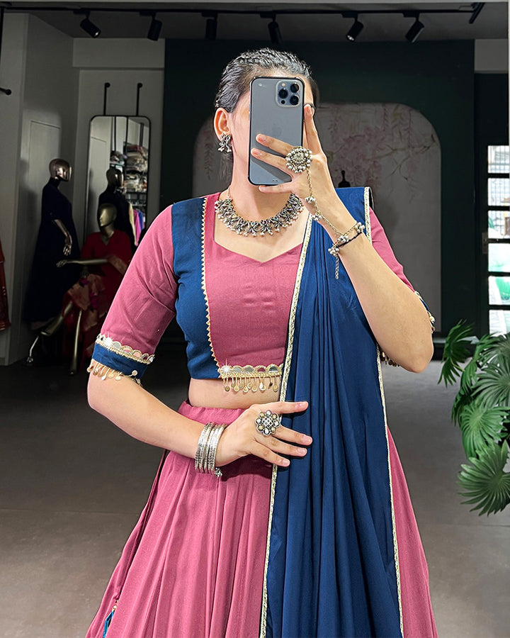 Classic Dusty Pink Color Pure Rayon Navratri Lehenga Choli