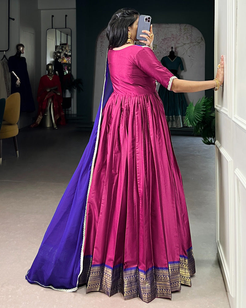 Designer Pink Color Aura Silk Zari Work Gown