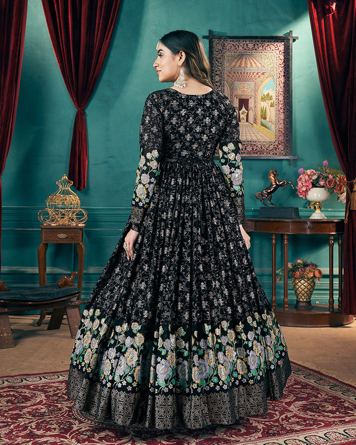 Beautiful Black Color Georgette Gown With Dupatta