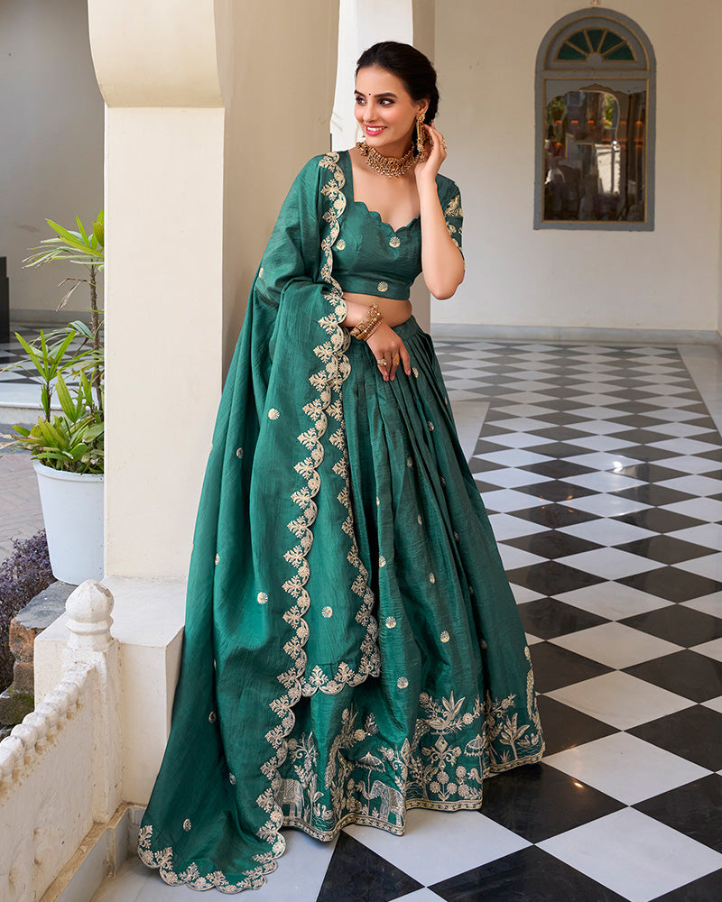 Designer Teal Green Color Gold Crush Sequence Embroidered Work Lehenga Choli
