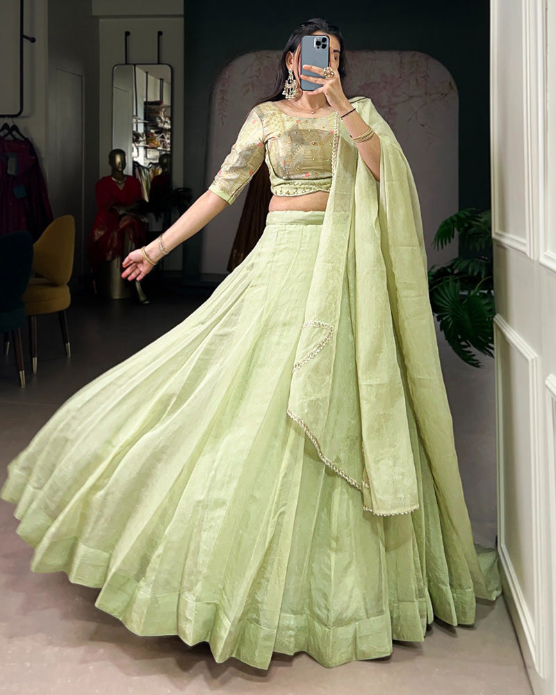 Pista Green Color Allen Crush Lehenga Choli