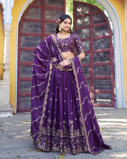Purple Color Star Georgette Embroidered Lehenga Choli