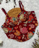 Maroon Color Rumali Silk Embroidered Spaghetti Blouse