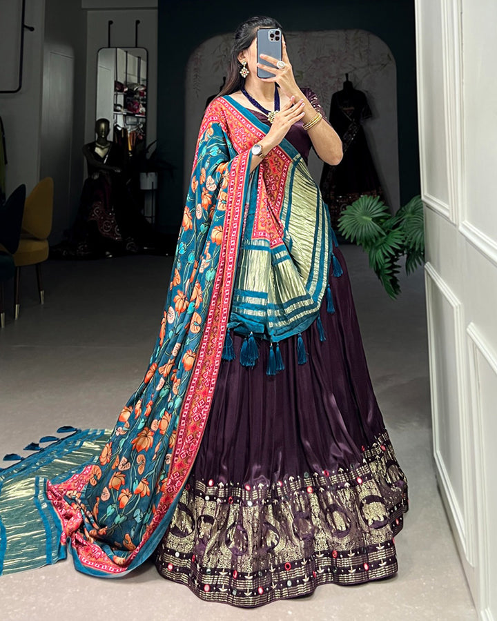 Wine Color Gaji Silk Lehenga Choli
