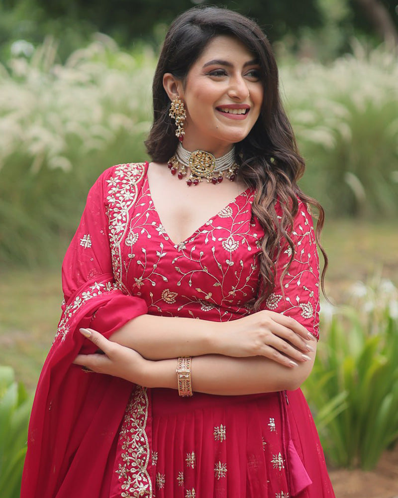 Rani Pink Color Rangoli Silk Sequence And Embroidered Lehenga Choli