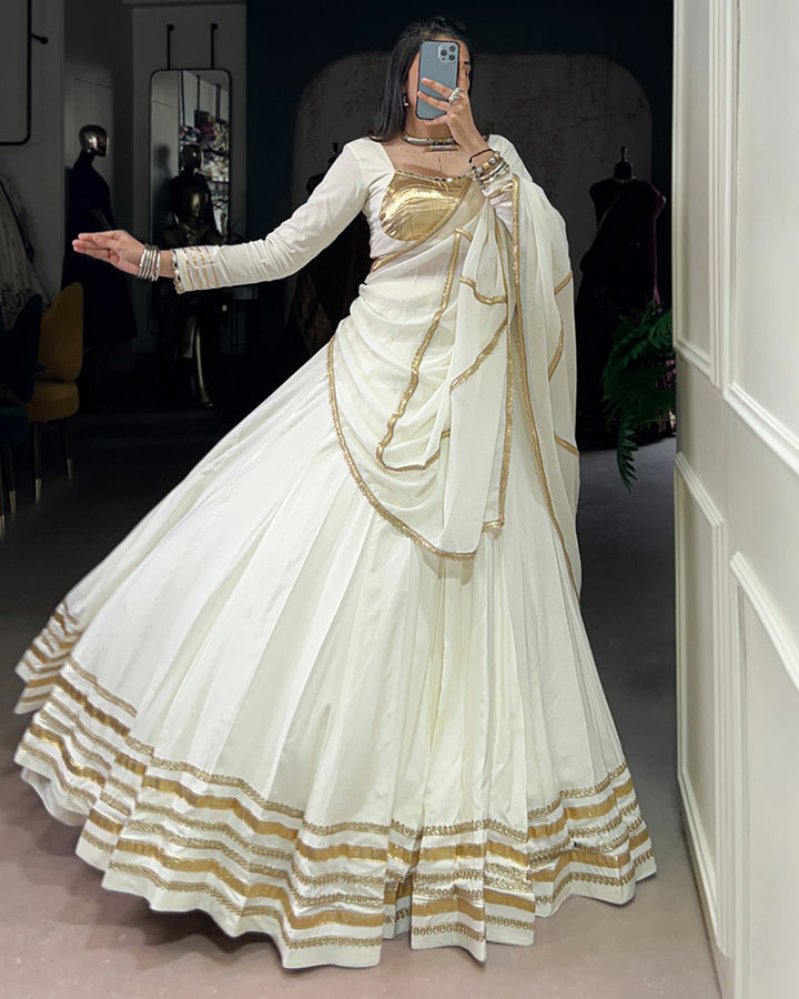 White Color Traditional Rayon Navratri Lehenga Choli