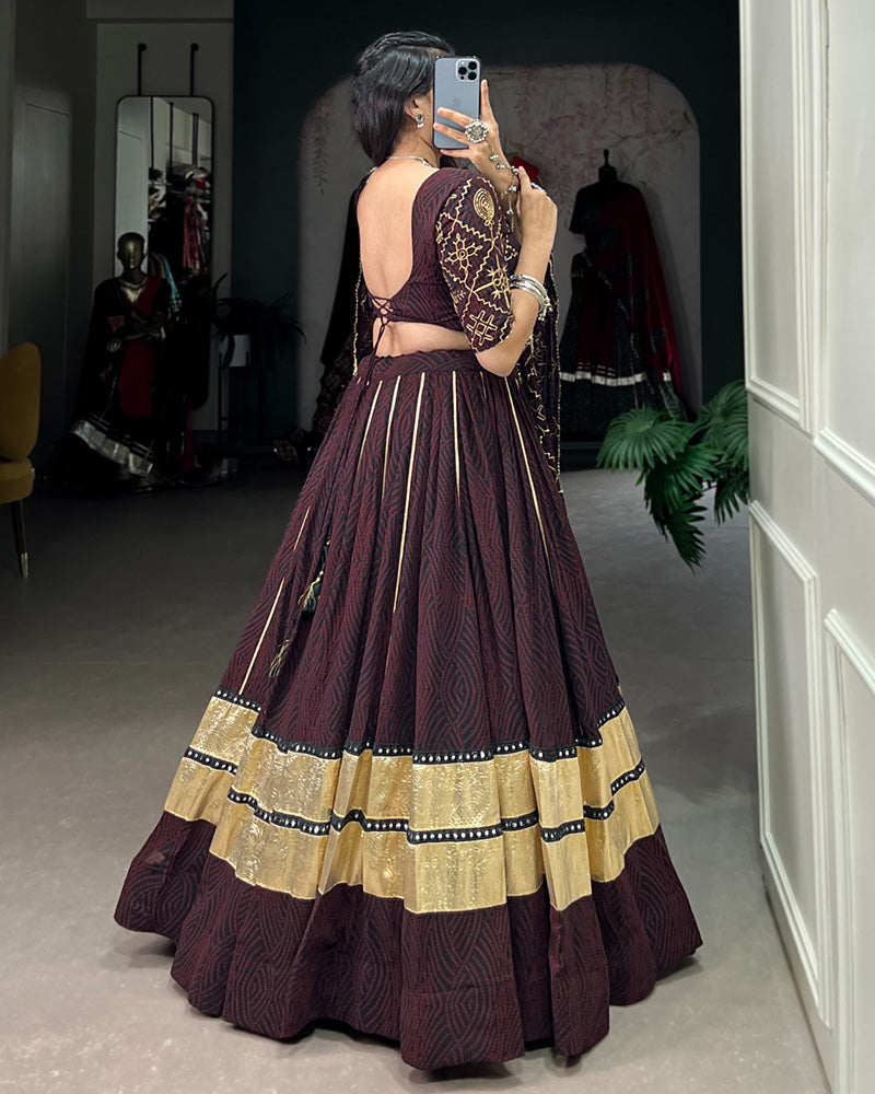 Brown Color Georgette Bandhej Print Gamthi Navratri Lehenga Choli
