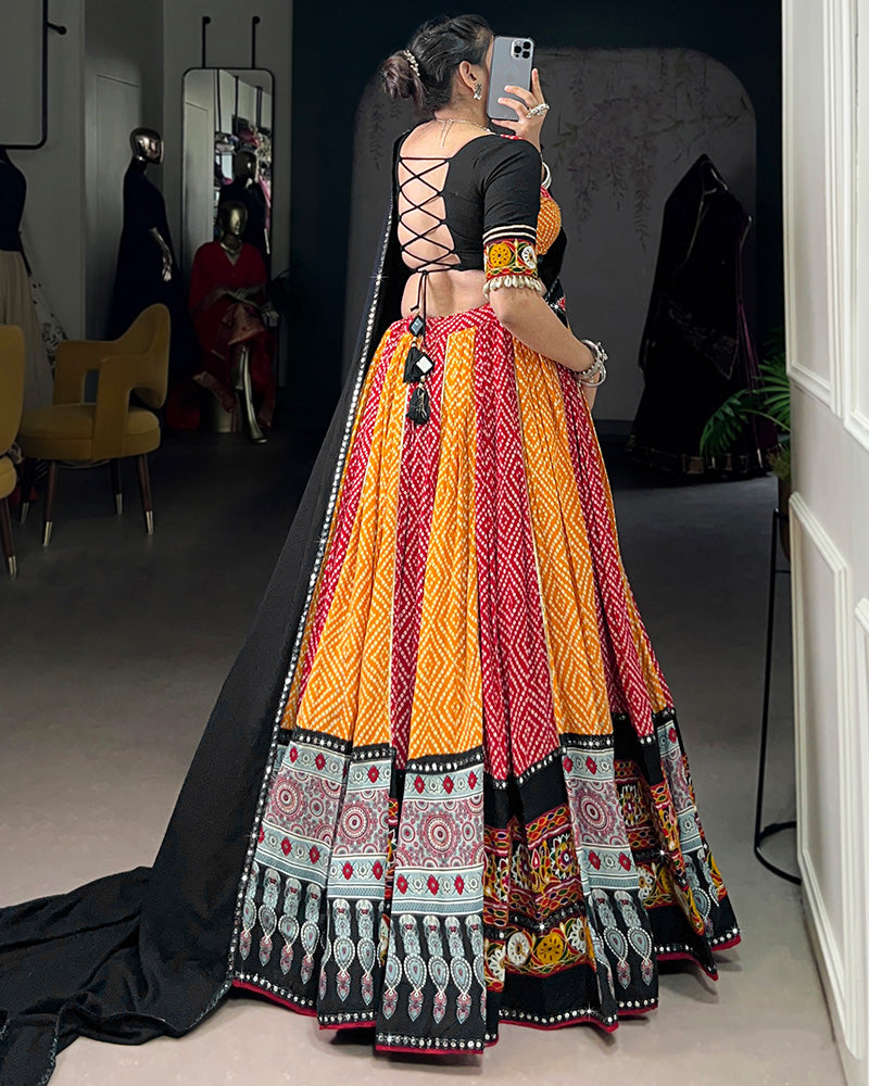 Red And Yellow Color Traditional Rayon Navratri Lehenga Choli